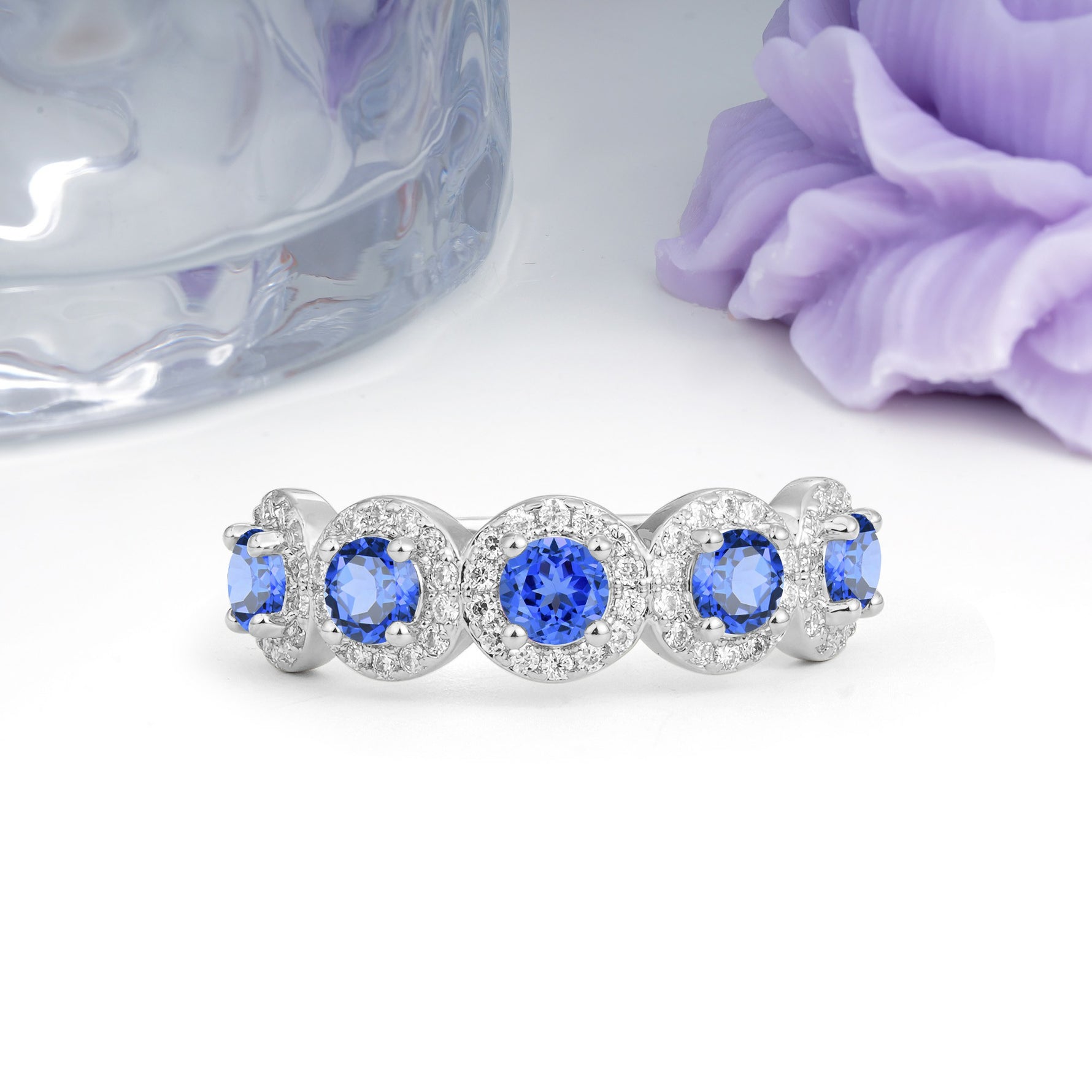 Brilliant Pave Halo Five‑Stone Sapphire Wedding Ring - Additional view