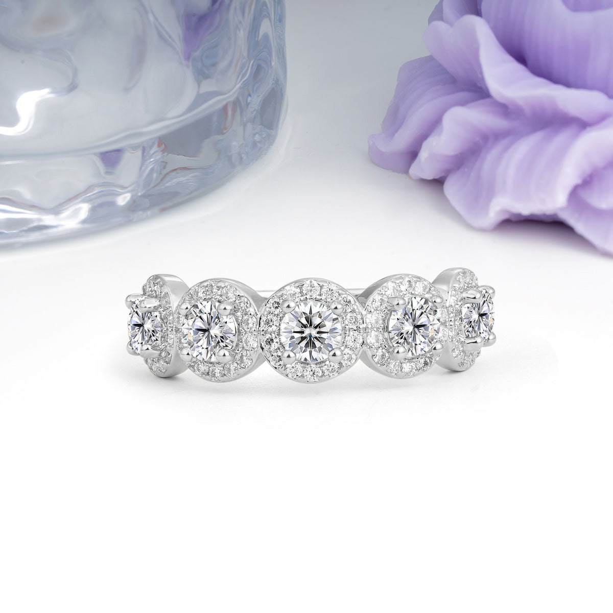 Brilliant Pave Halo Five‑Stone Lab Diamond Wedding Ring - Additional view