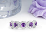 Brilliant Pave Halo Five‑Stone Amethyst Wedding Ring - Additional view