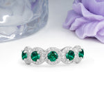Brilliant Pave Halo Five‑Stone Emerald Wedding Ring - Additional view