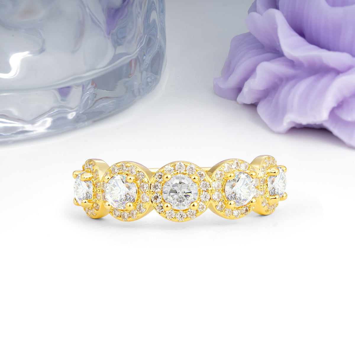 Brilliant Pave Halo Five‑Stone Moissanite Wedding Ring - Additional view