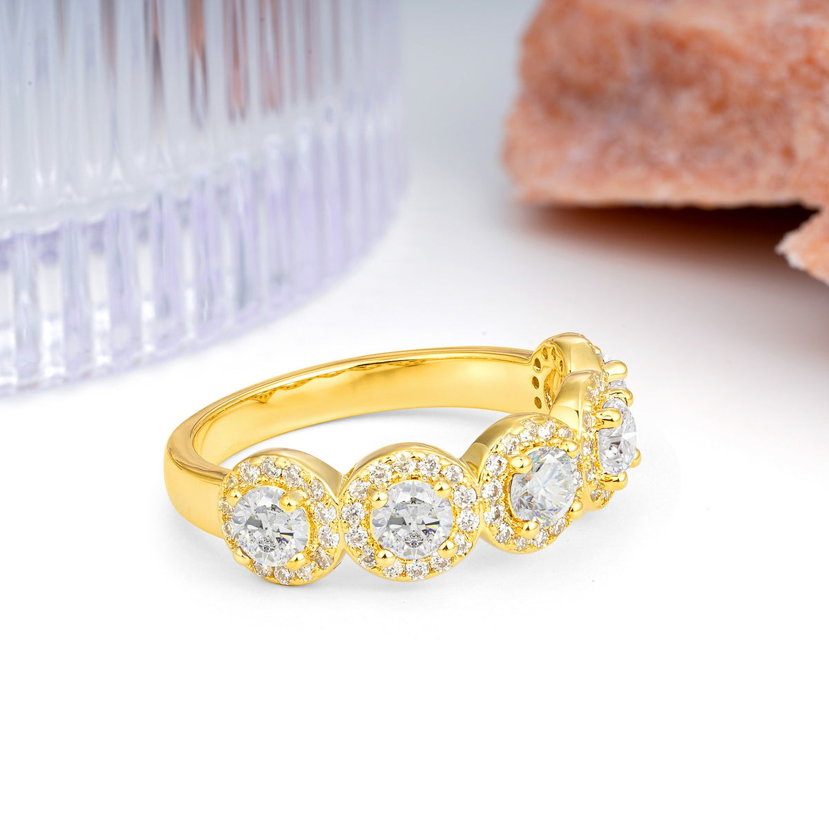 Brilliant Pave Halo Five‑Stone Moissanite Wedding Ring - Additional view