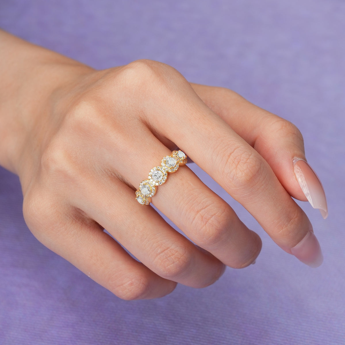 Brilliant Pave Halo Five‑Stone Moissanite Wedding Ring - Additional view