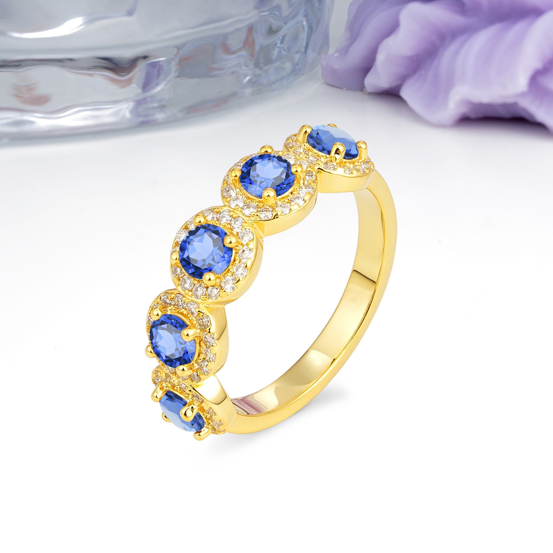 Brilliant Pave Halo Five‑Stone Sapphire Wedding Ring - Additional view