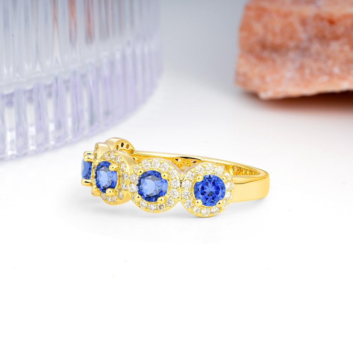 Brilliant Pave Halo Five‑Stone Sapphire Wedding Ring - Additional view