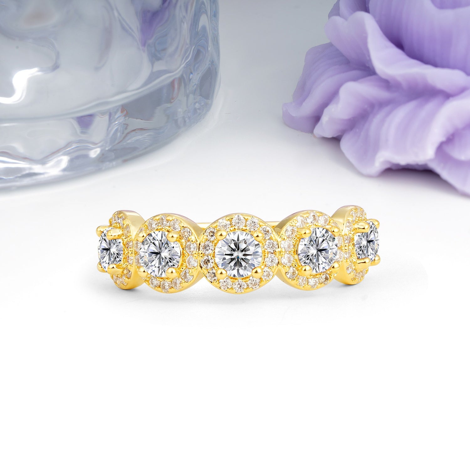 Brilliant Pave Halo Five‑Stone Lab Diamond Wedding Ring - Additional view