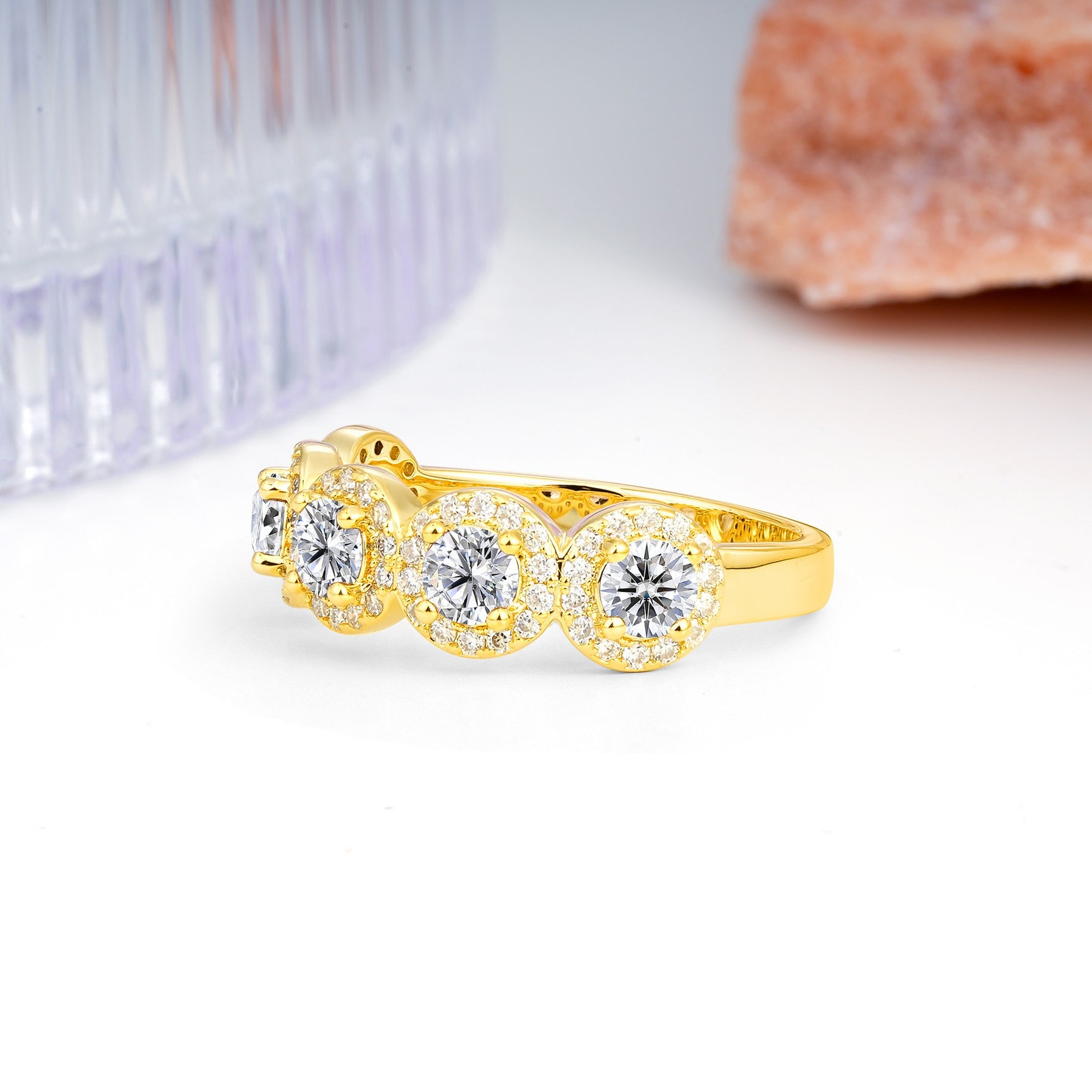 Brilliant Pave Halo Five‑Stone Lab Diamond Wedding Ring - Additional view