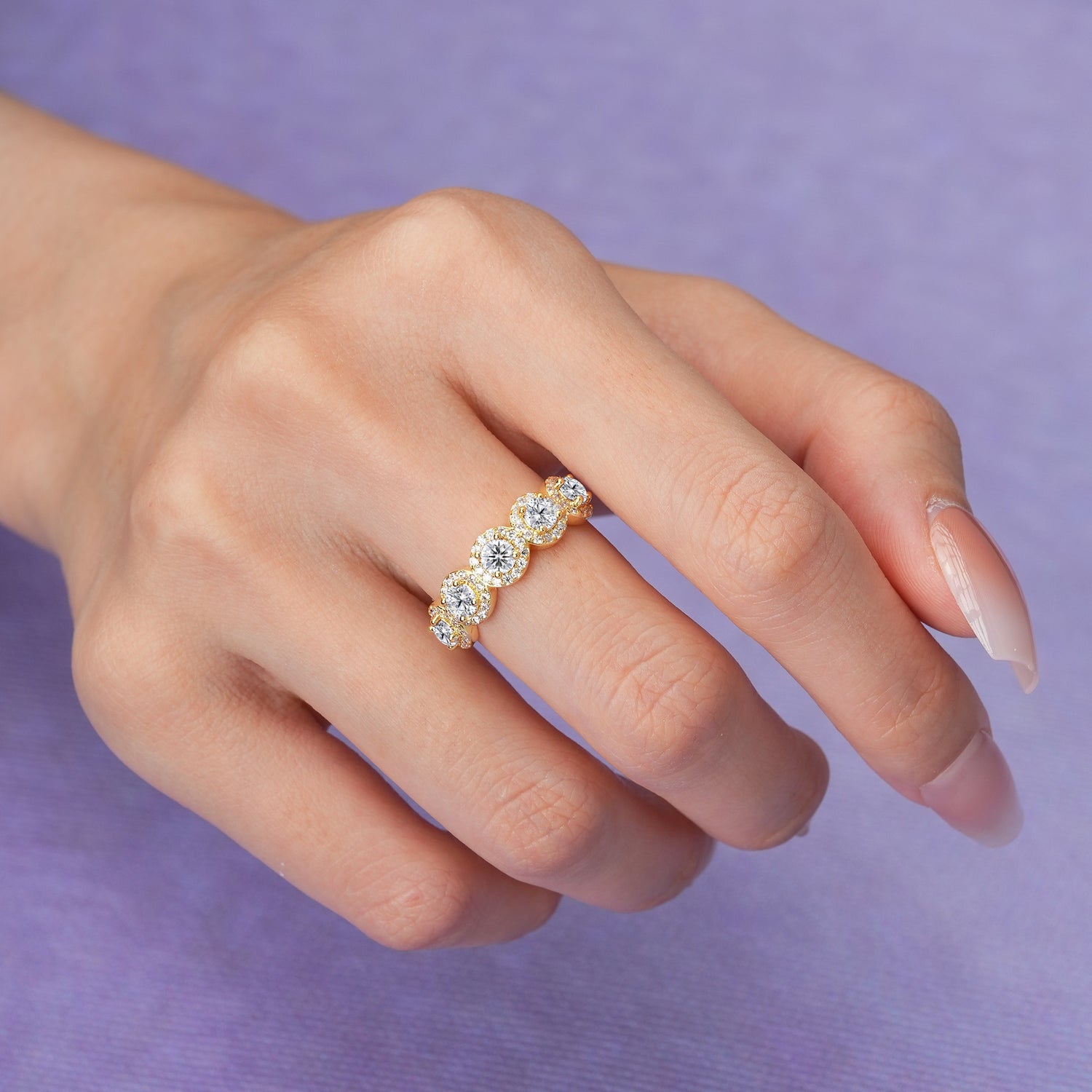 Brilliant Pave Halo Five‑Stone Lab Diamond Wedding Ring - Additional view