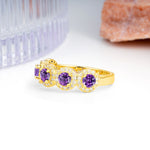 Brilliant Pave Halo Five‑Stone Amethyst Wedding Ring - Additional view