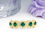 Brilliant Pave Halo Five‑Stone Emerald Wedding Ring - Additional view