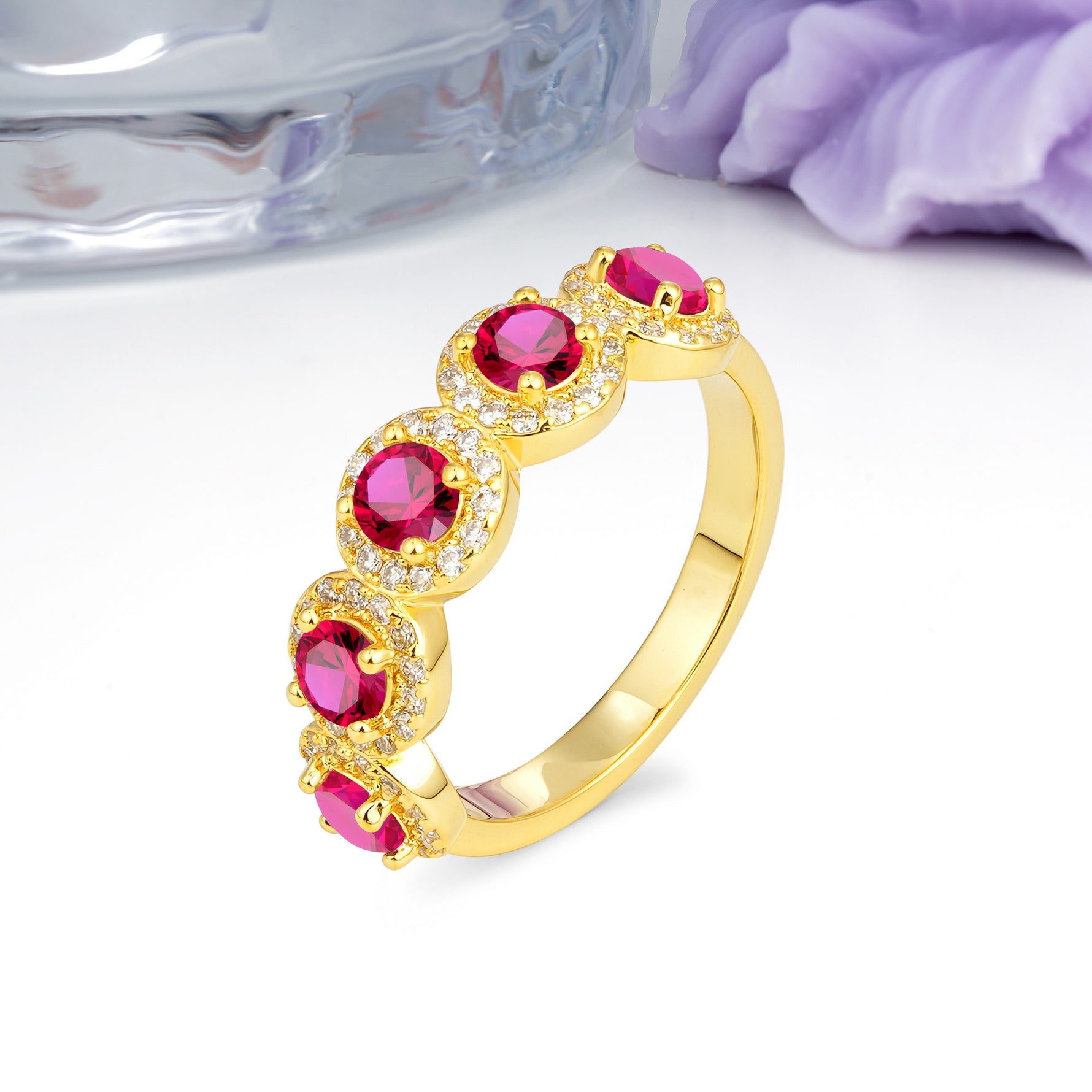 Brilliant Pave Halo Five‑Stone Ruby Wedding Ring - Additional view