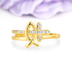 Elegant Hollow Fish Outline Full Micro Pave Christian Cross Moissanite Wedding Ring - Additional view