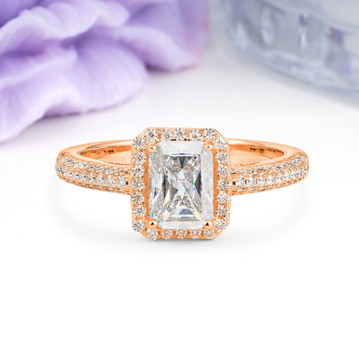 Luxurious Vintage 4 Prong Emerald Cut Moissanite Engagement Ring - Additional view