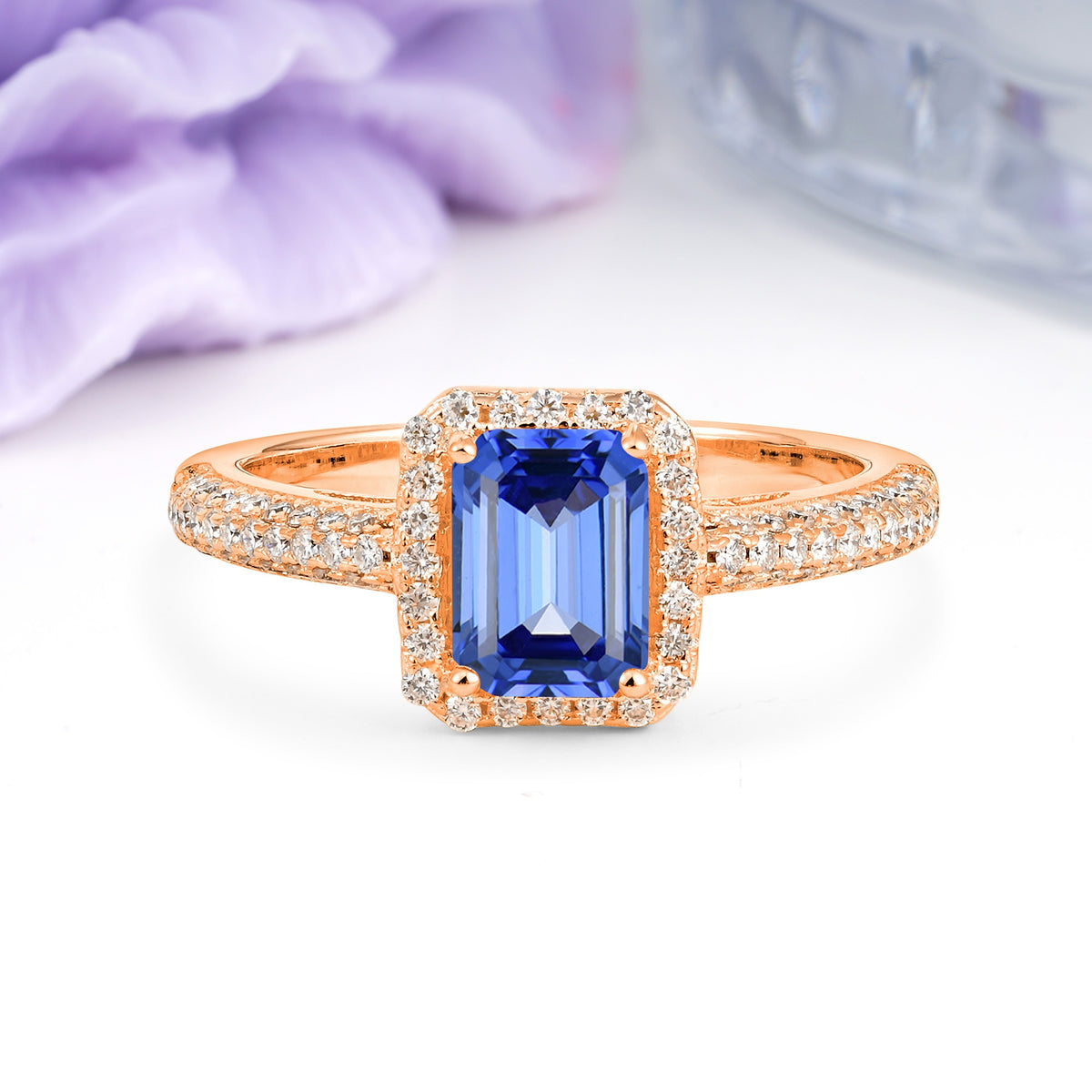 Luxurious Vintage 4 Prong Emerald Cut Sapphire Engagement Ring - Additional view