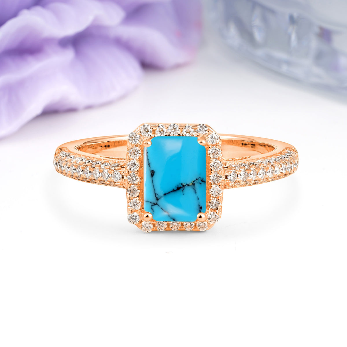 Luxurious Vintage 4 Prong Emerald Cut Turquoise Engagement Ring - Additional view