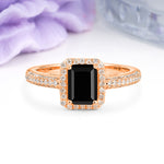 Luxurious Vintage 4 Prong Emerald Cut Black Onyx Engagement Ring - Additional view