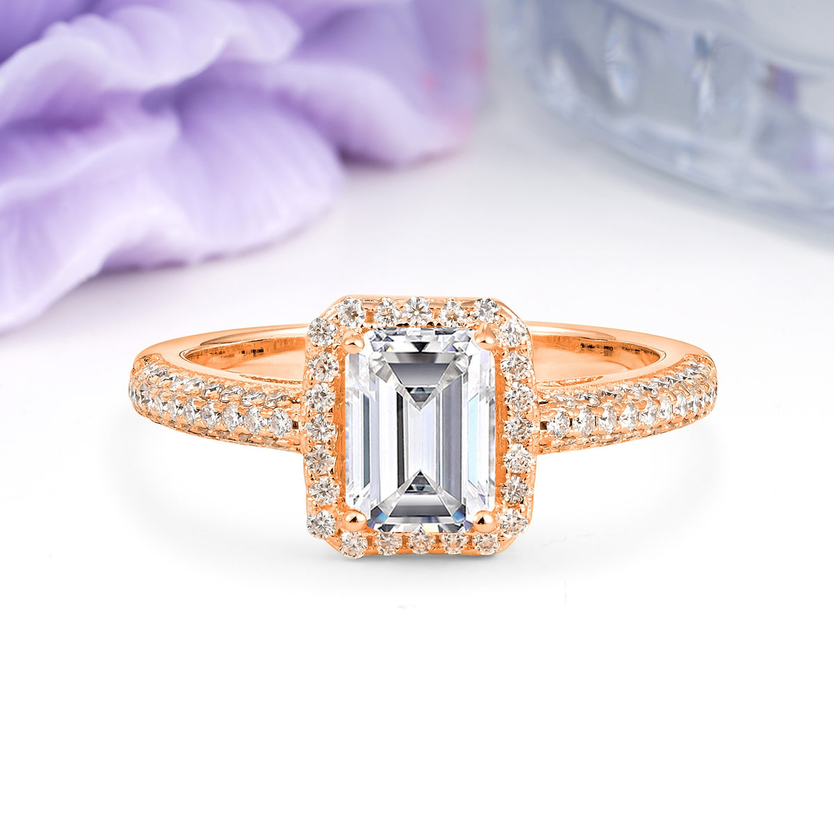 Luxurious Vintage 4 Prong Emerald Cut Lab Diamond Engagement Ring - Additional view