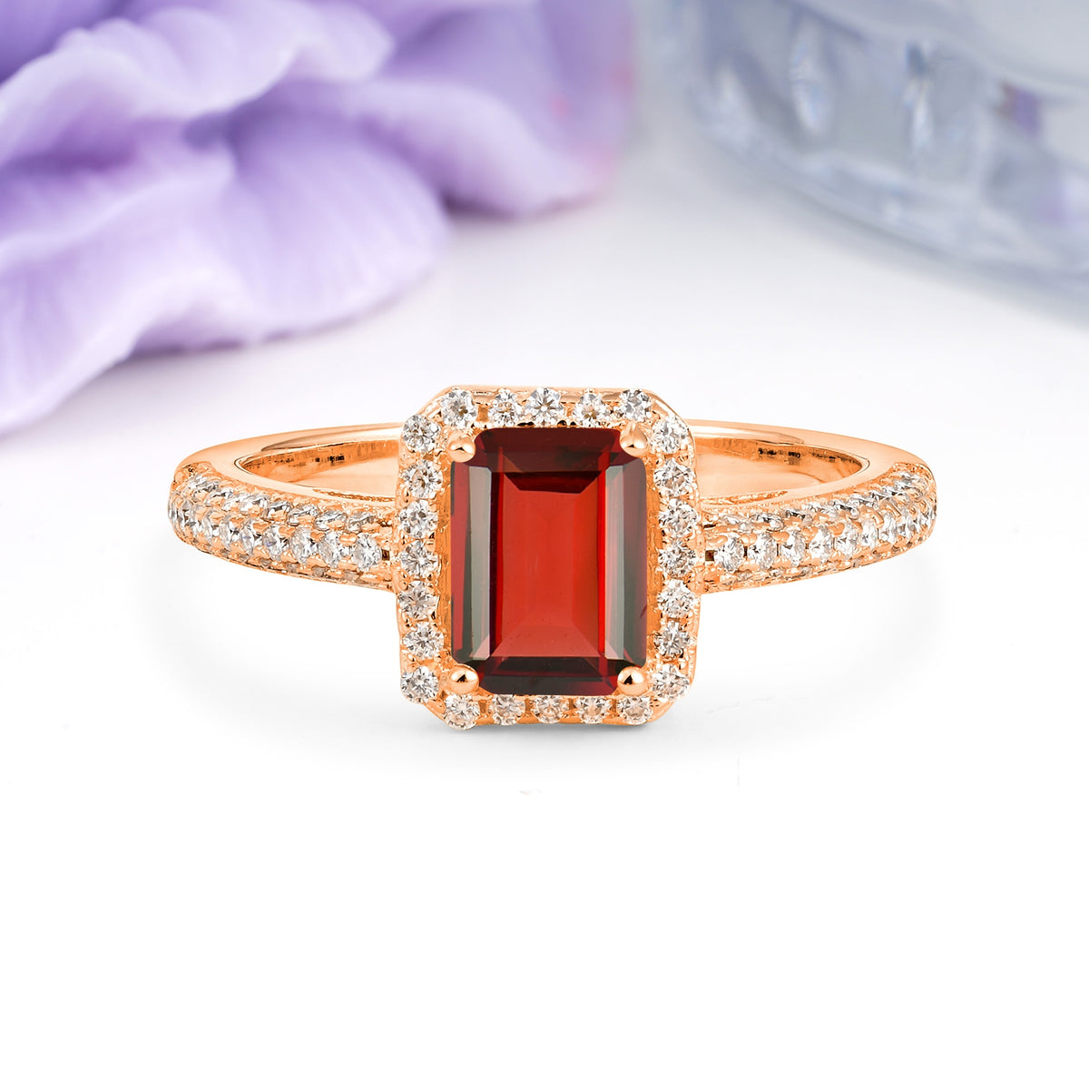 Luxurious Vintage 4 Prong Emerald Cut Garnet Engagement Ring - Additional view