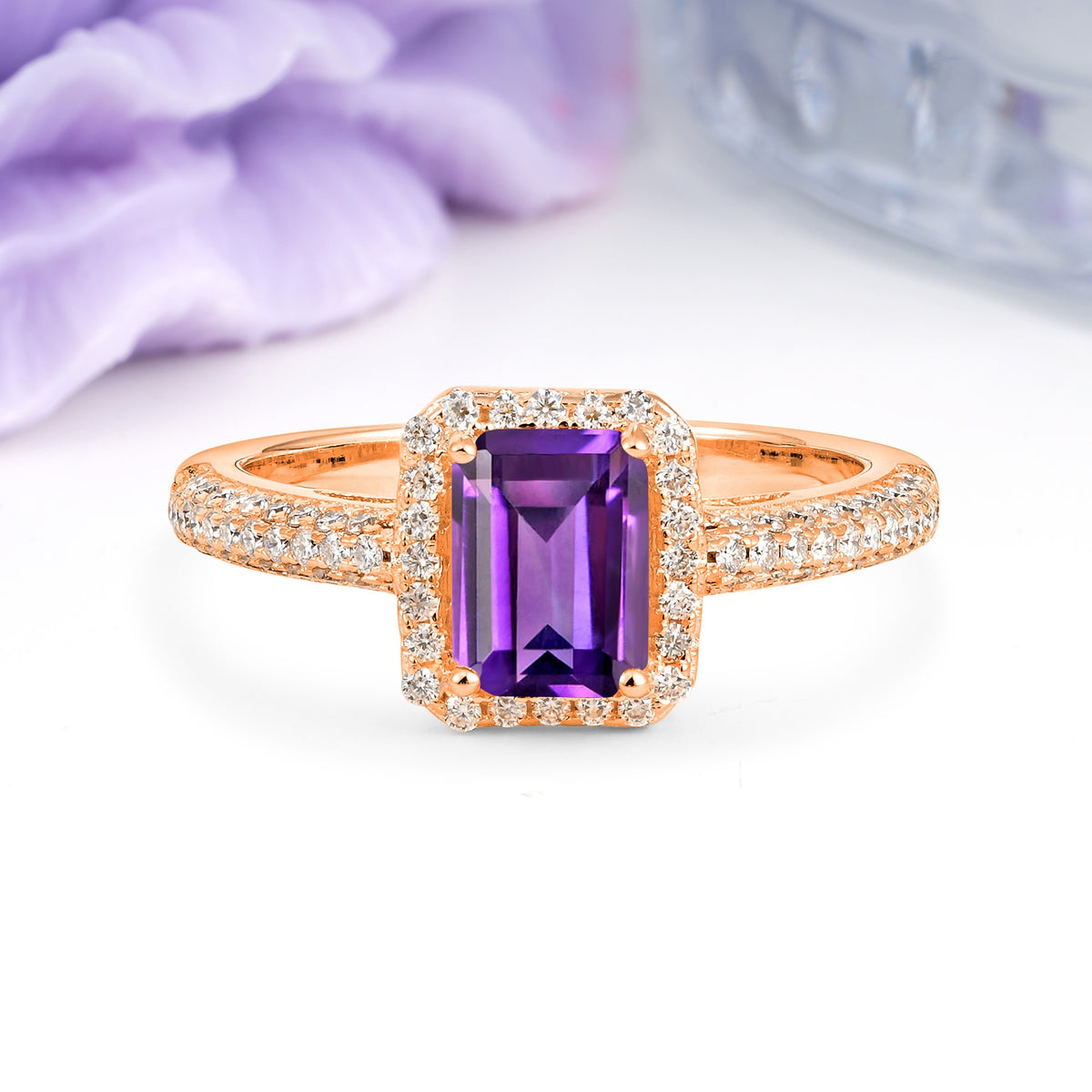Luxurious Vintage 4 Prong Emerald Cut Amethyst Engagement Ring - Additional view