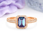 Luxurious Vintage 4 Prong Emerald Cut Alexandrite Engagement Ring - Additional view