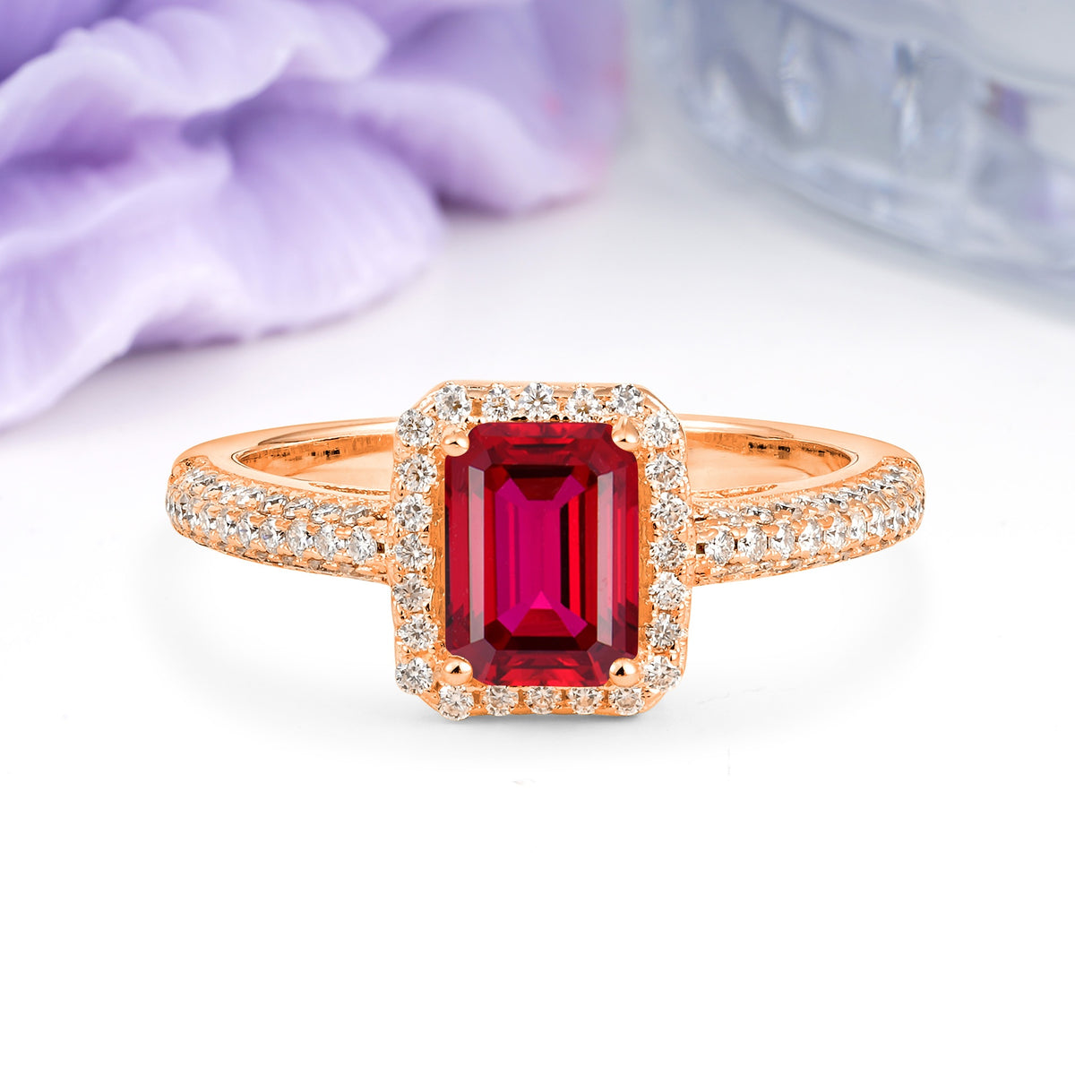 Luxurious Vintage 4 Prong Emerald Cut Ruby Engagement Ring - Additional view