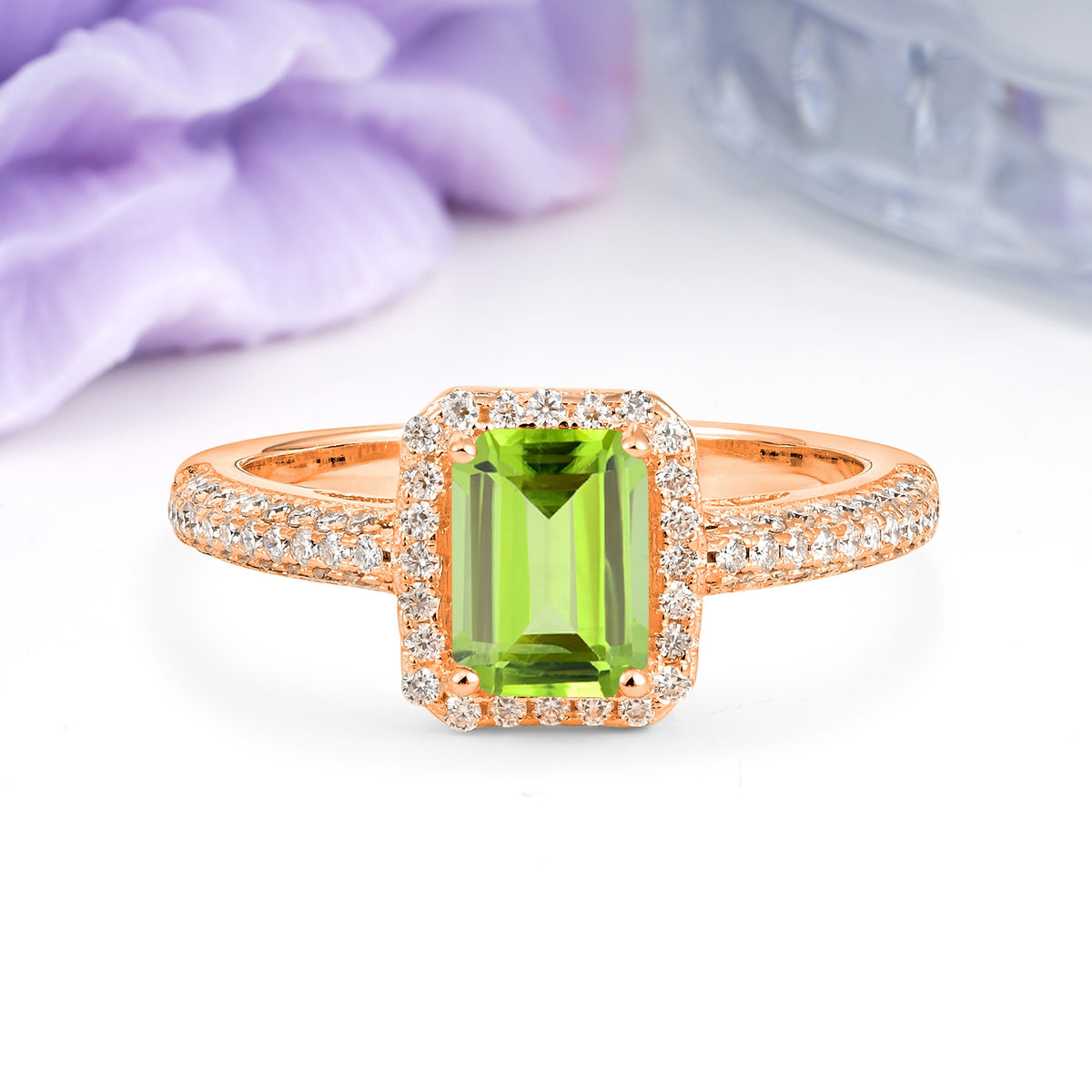 Luxurious Vintage 4 Prong Emerald Cut Peridot Engagement Ring - Additional view
