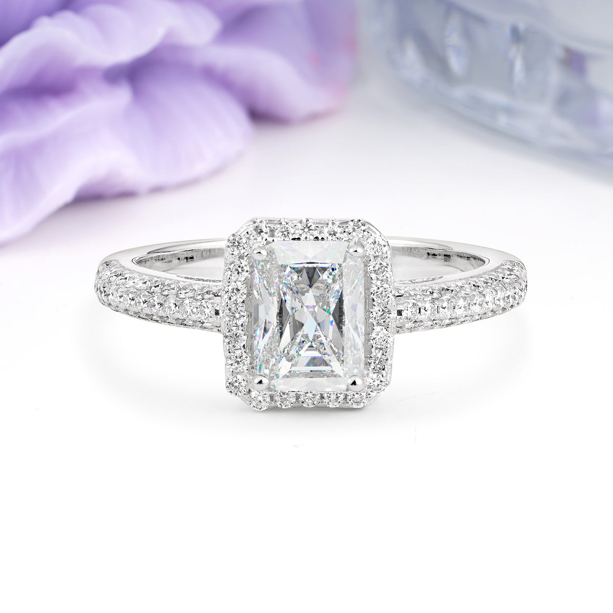 Luxurious Vintage 4 Prong Emerald Cut Moissanite Engagement Ring - Additional view