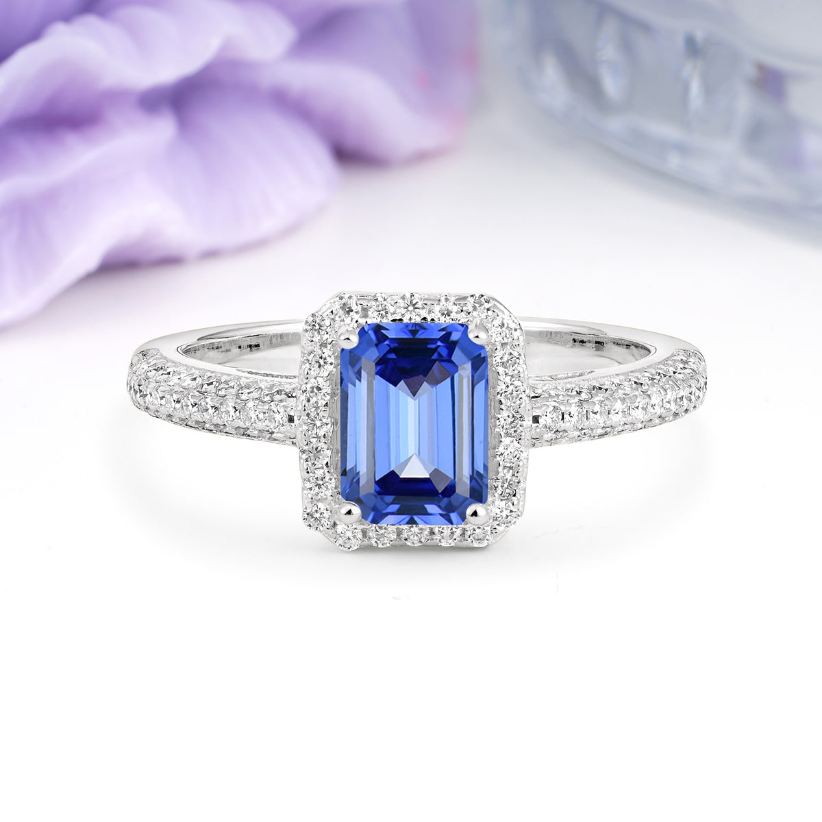 Luxurious Vintage 4 Prong Emerald Cut Sapphire Engagement Ring - Additional view