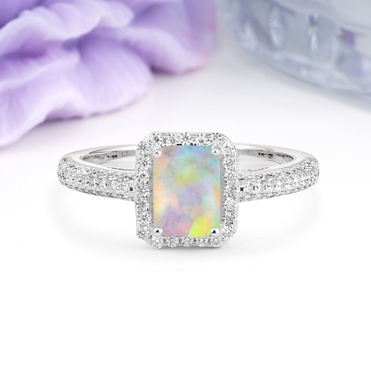 Luxurious Vintage 4 Prong Emerald Cut Fire Opal Engagement Ring - Additional view