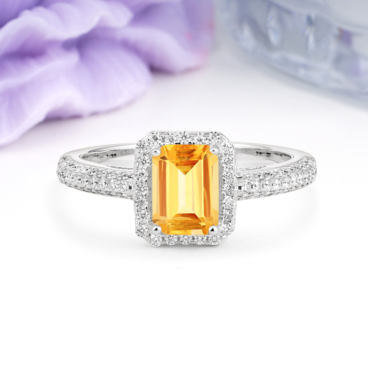 Luxurious Vintage 4 Prong Emerald Cut Citrine Engagement Ring - Additional view