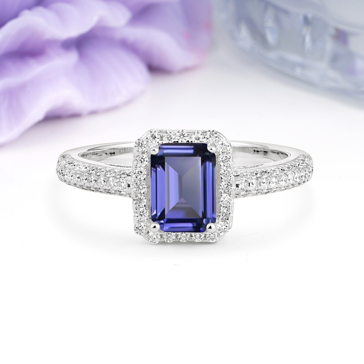 Luxurious Vintage 4 Prong Emerald Cut Tanzanite Engagement Ring - Additional view
