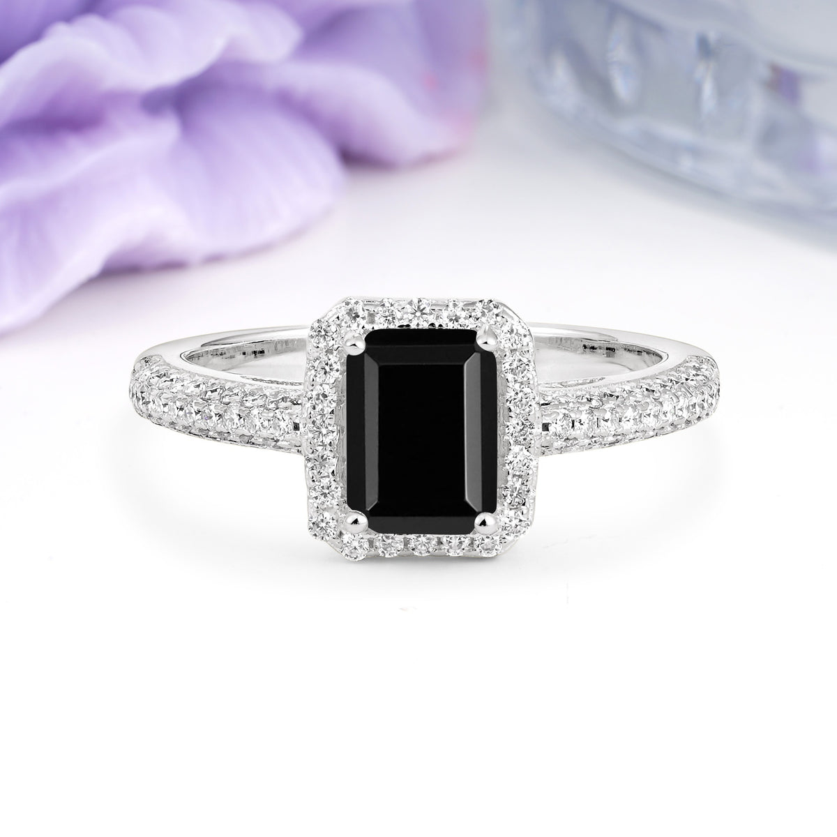Luxurious Vintage 4 Prong Emerald Cut Black Onyx Engagement Ring - Additional view