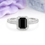 Luxurious Vintage 4 Prong Emerald Cut Black Onyx Engagement Ring - Additional view