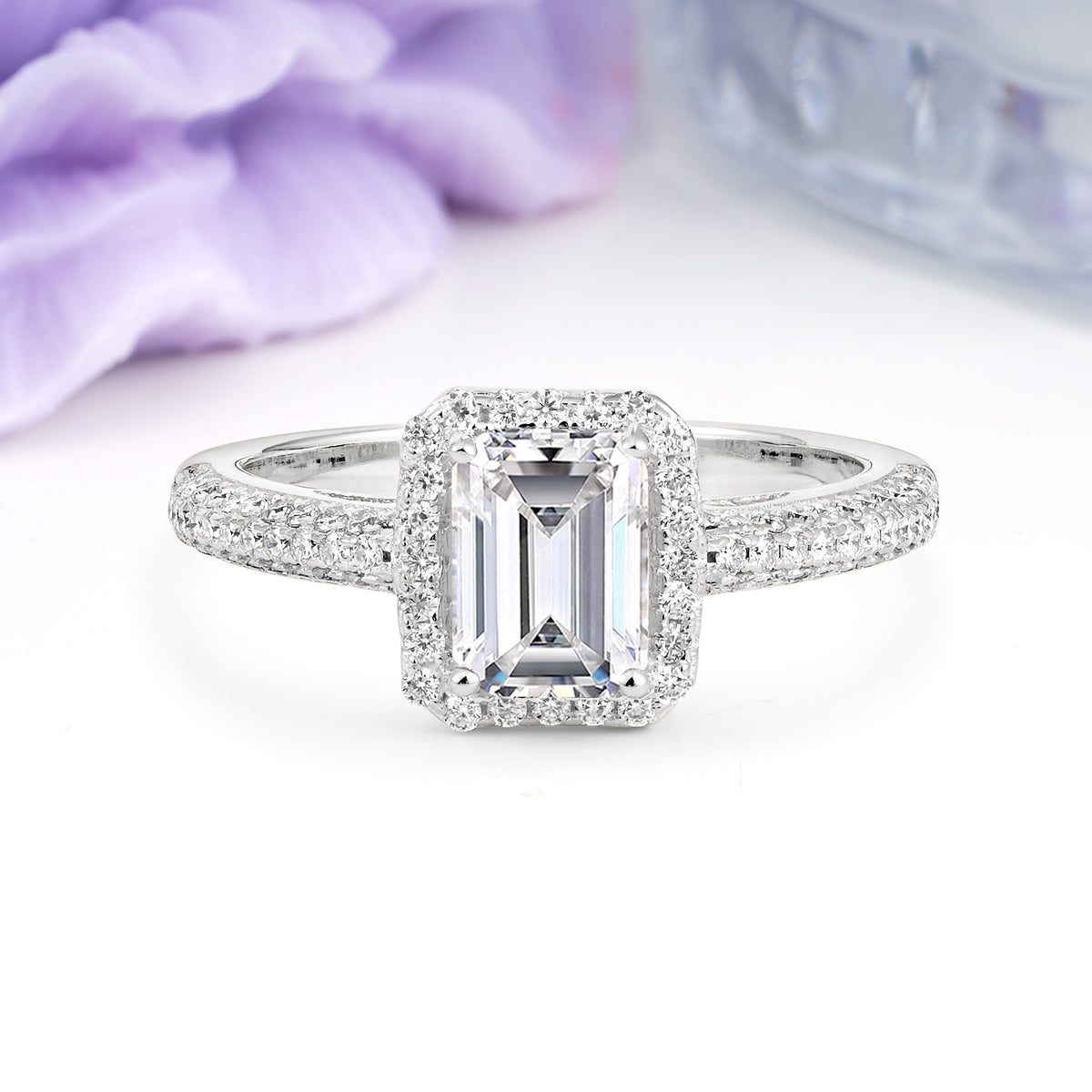 Luxurious Vintage 4 Prong Emerald Cut Lab Diamond Engagement Ring - Additional view