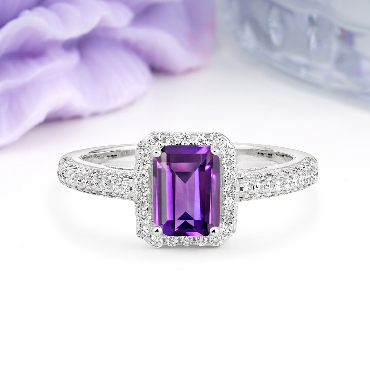 Luxurious Vintage 4 Prong Emerald Cut Amethyst Engagement Ring - Additional view
