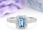 Luxurious Vintage 4 Prong Emerald Cut Aquamarine Engagement Ring - Additional view