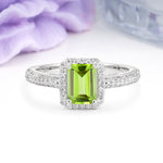 Luxurious Vintage 4 Prong Emerald Cut Peridot Engagement Ring - Additional view