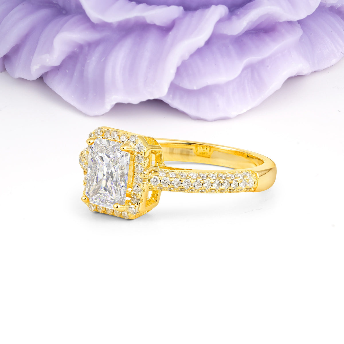 Luxurious Vintage 4 Prong Emerald Cut Moissanite Engagement Ring - Additional view