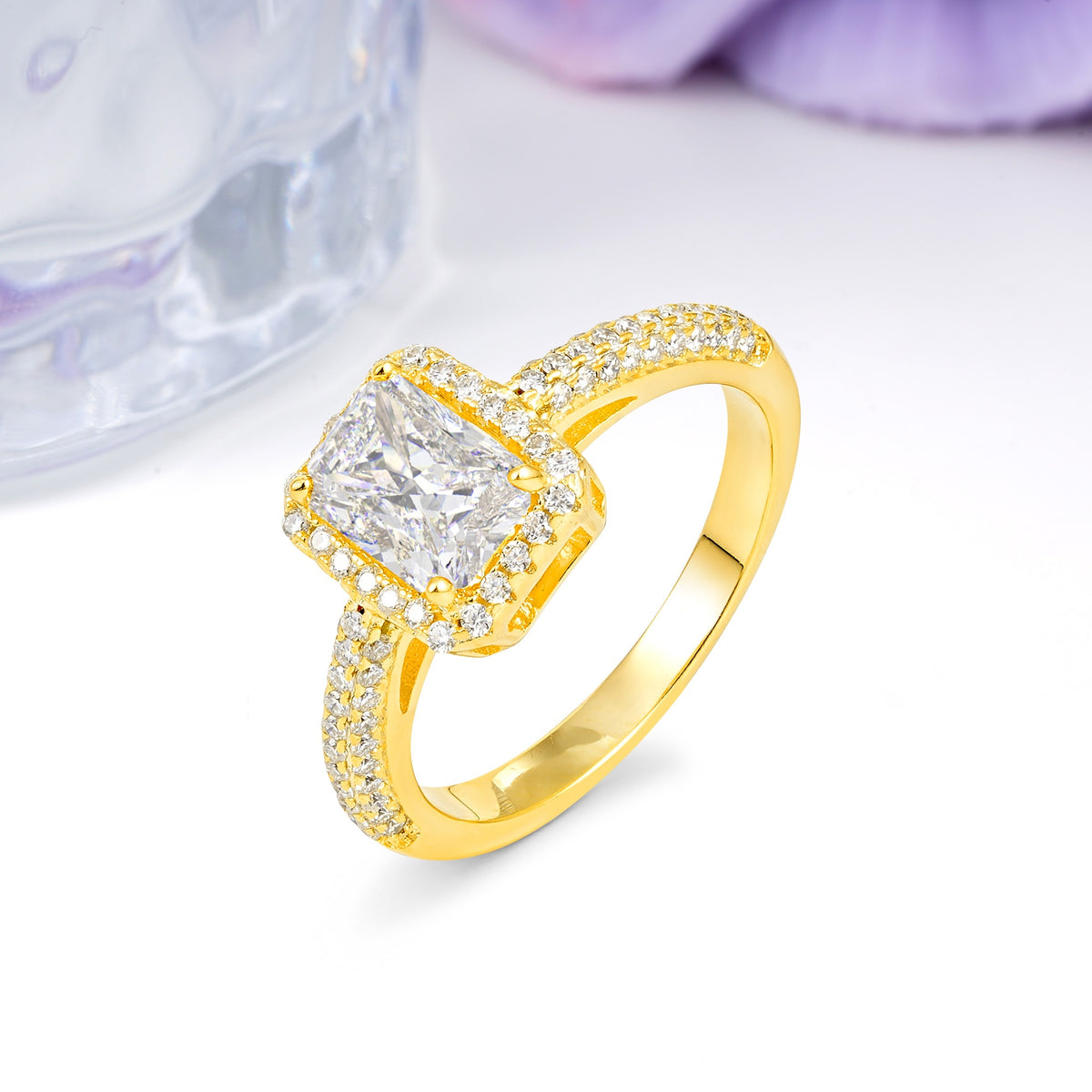 Luxurious Vintage 4 Prong Emerald Cut Moissanite Engagement Ring - Additional view