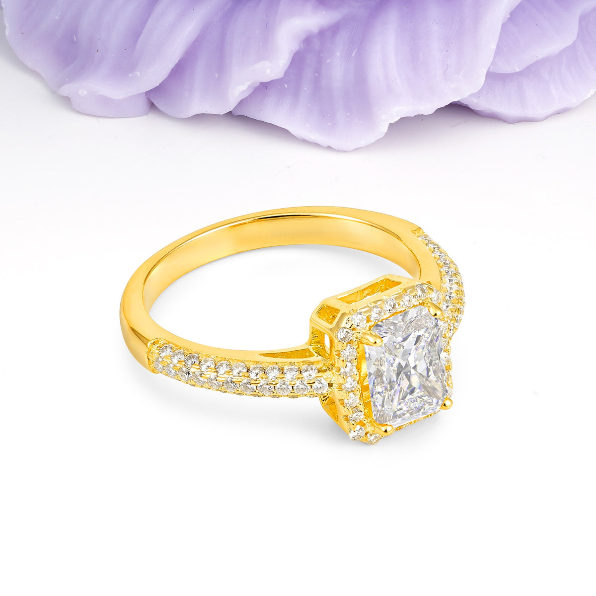Luxurious Vintage 4 Prong Emerald Cut Moissanite Engagement Ring - Additional view
