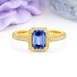 Luxurious Vintage 4 Prong Emerald Cut Sapphire Engagement Ring - Additional view