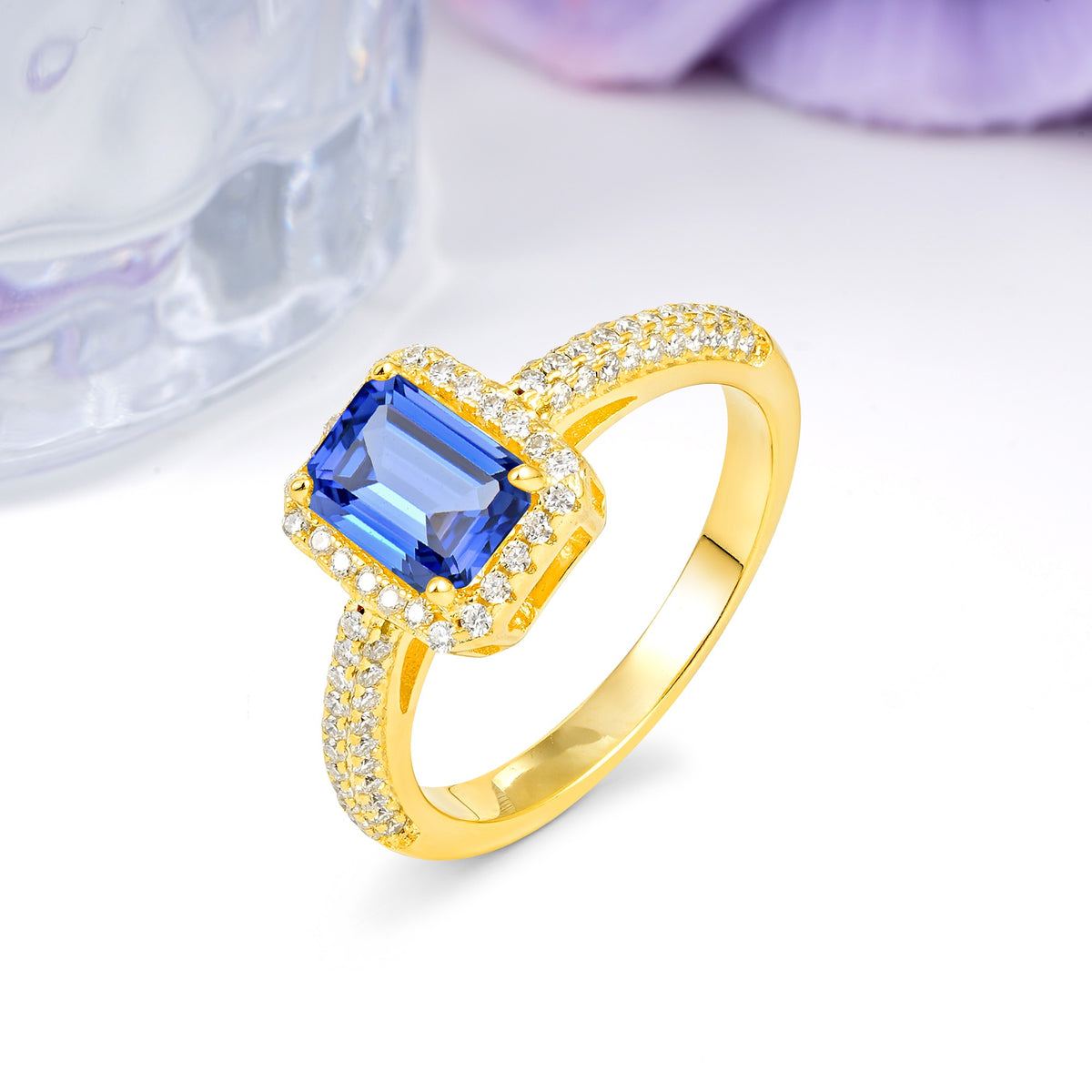 Luxurious Vintage 4 Prong Emerald Cut Sapphire Engagement Ring - Additional view