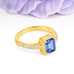 Luxurious Vintage 4 Prong Emerald Cut Sapphire Engagement Ring - Additional view