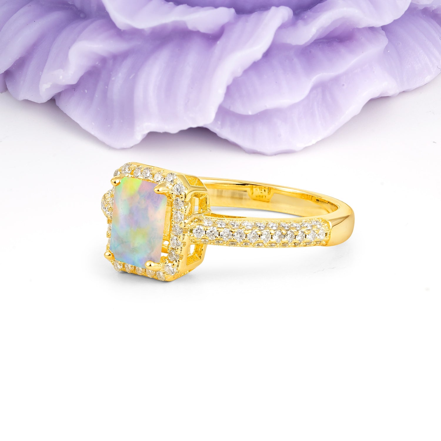 Luxurious Vintage 4 Prong Emerald Cut Fire Opal Engagement Ring - Additional view
