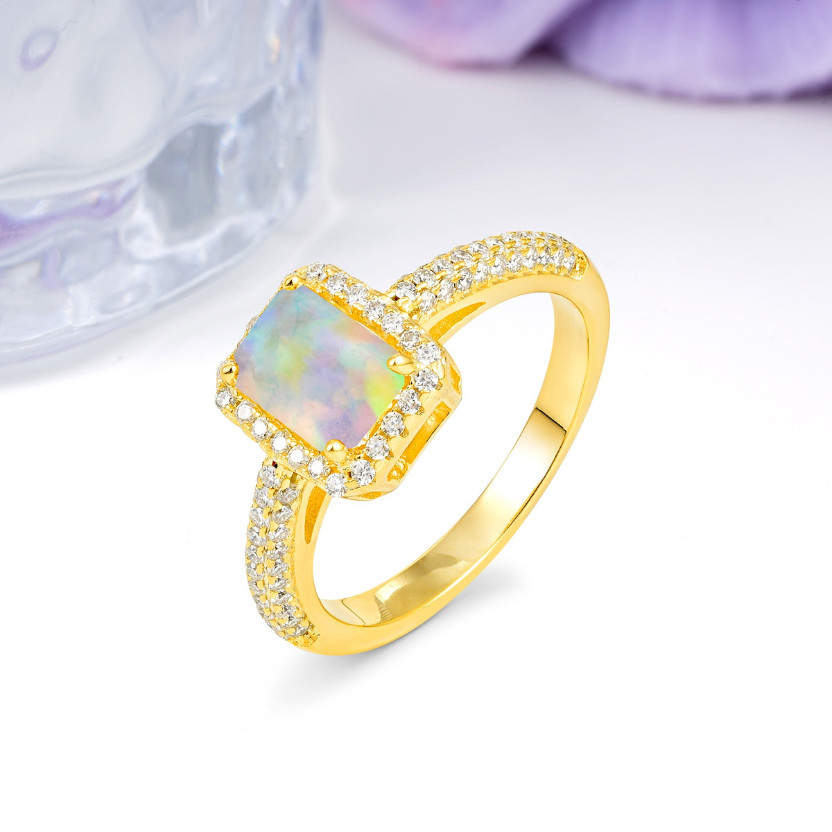 Luxurious Vintage 4 Prong Emerald Cut Fire Opal Engagement Ring - Additional view