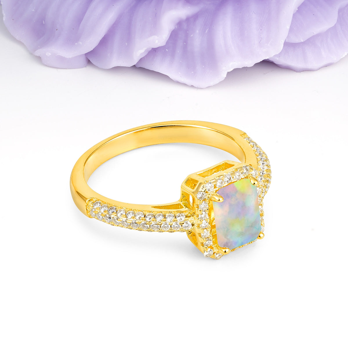 Luxurious Vintage 4 Prong Emerald Cut Fire Opal Engagement Ring - Additional view