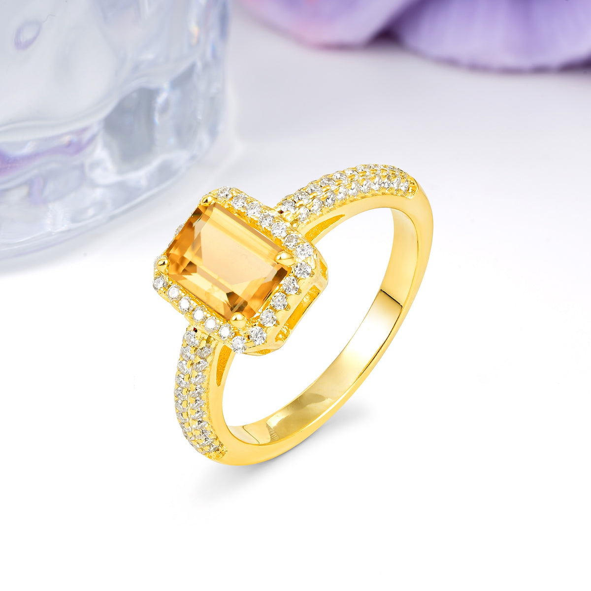 Luxurious Vintage 4 Prong Emerald Cut Citrine Engagement Ring - Additional view
