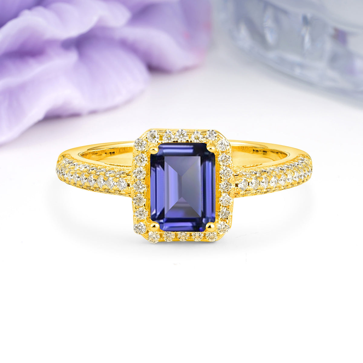 Luxurious Vintage 4 Prong Emerald Cut Tanzanite Engagement Ring - Additional view