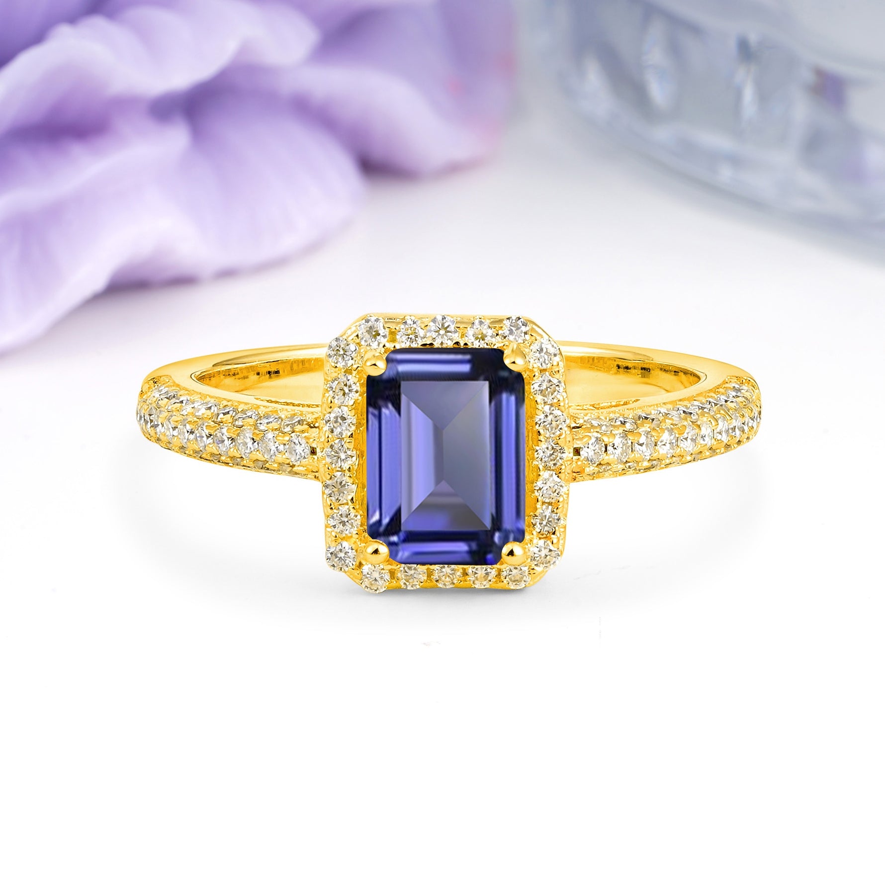Luxurious Vintage 4 Prong Emerald Cut Tanzanite Engagement Ring - Additional view