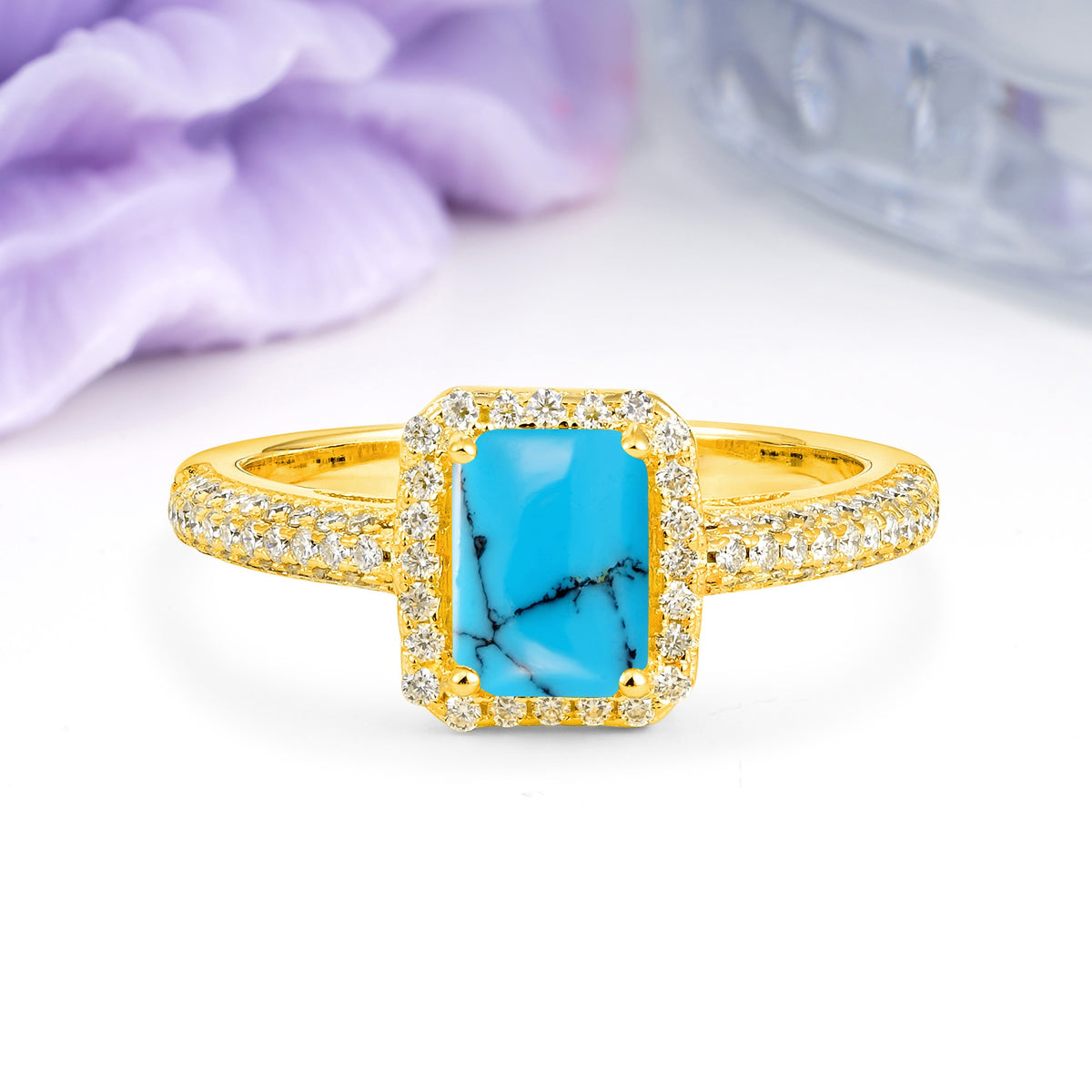 Luxurious Vintage 4 Prong Emerald Cut Turquoise Engagement Ring - Additional view